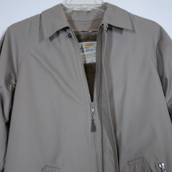 London Fog Zip Front Jacket Men's 40 Reg Beige Removable Faux Fur Lined Classic - Picture 4 of 14